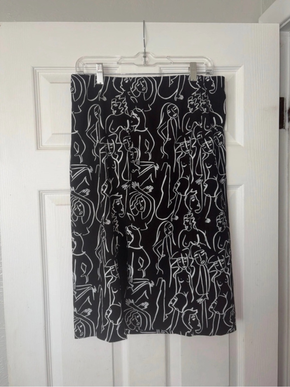 Dazey LA Black Midi Skirt with White Abstract Figure Print